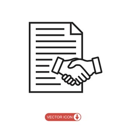 Contract Icon in flat style. Handshake with contract , paper,document, page icon vector element isolated on white background, certificate business concept.