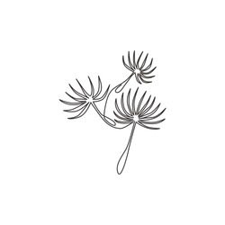 One continuous line drawing of beauty fresh taraxacum for home decor wall art poster print. Printable decorative dandelion flower concept for greeting card. Single line draw design vector illustration