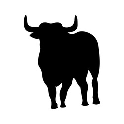 Vector silhouette of a bull. Symbol of 2021. Wild animal, silhouette of a healthy bull with horns. The animal is waiting. Ready-made emblem or logo.