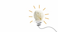 Light bulb idea from white paper ball on white background, creative idea and innovation idea concept
