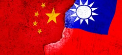 Flags of Taiwan and China on old cracked concrete background,, Taiwan vs China in World political war concept