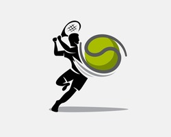 silhouette tennis player shoot ball logo template illustration