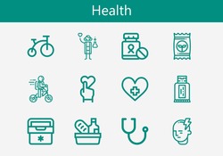 Premium set of health line icons. Simple health icon pack. Stroke vector illustration on a white background. Modern outline style icons collection of Medicine, Heart, Mind