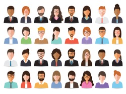 Group of working people, business men and business women avatar icons. Flat design people characters.