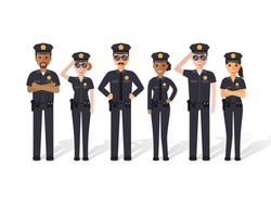 Group of police officers, police man and police woman, cops. Flat design people characters.