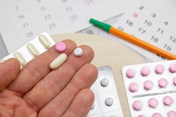 The Pill control. Scheduled medications. Medication schedule according to the calendar.