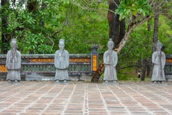 Statues of Mandarin Soldiers in the Honour Courtyard of the Tomb of Tu Duc. Hue, Vietnam