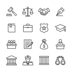Justice and law lines icon set