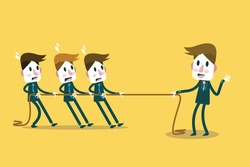 Powerful Businessman tug of war with many businessmen. Business leadership and competition Concept. flat design element. Vector