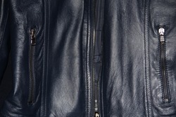 Shiny blue leather jacket. The texture of the fabric. Backgrounds