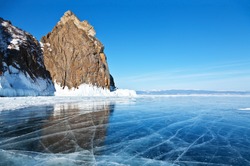 Baikal Lake. Olkhon Island. The famous natural landmark Deva Rock (Virgin Rock) at the northern Cape Khoboy