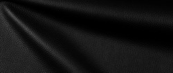 bright natural real black leather with Flexes dark waves background texture abstract close up, horizontal surface studio perfect photography.