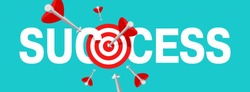 Success concept - business strategy and targeting success - bull`s eye hit in archery, target and flying arrows - vector banner