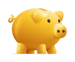 Piggy bank golden 3D realistic icon - for money savings, credit, investment or wealth