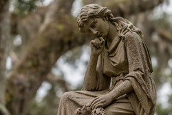 Thinking Woman with Copy Space Left in southern cemetery