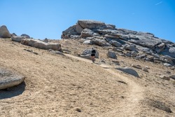 Woman Trudges Up Deep Trail to Alta Peak in Sequoia National Park