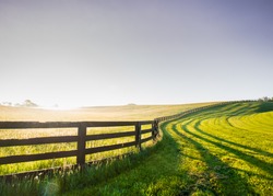Horse Fence Snakes its Way Over the Hill in rural Kentucky