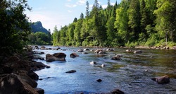 Beautiful small salmon river in Quebec, Canada