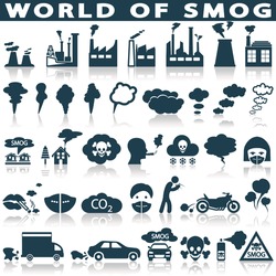 Smog, pollution icons set - ecology, environment concept