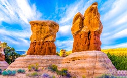 Sandstone rocks in the canyon desert. Sandstone desert scene