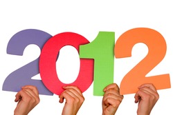 hands with numbers shows future year 2012.