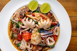 Thai food, spicy mixed seafood salad,Thai spicy food recipe,Spicy seafood,Yum Spicy seafood