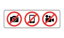Prohibition sign no camera, no mobile phone and no video recording signboard vector illustration on white background