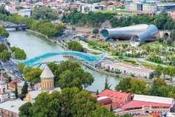 Peace Bridge over the Mtkvari river, Presidential Palace, Concert Hall and Exhibition Centre, Rike Park, Tbilisi, Georgia