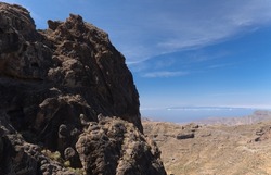 Gran Canaria, landscape of the central part of the island, Las Cumbres, ie The Summits, route on ascent to 
Risco Chimirique cliff, Tejeda municipality 
