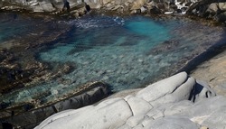 Gran Canaria, north coast, natural swimming pool Charco de Las Palomas protected from the 
ocean waves by rock barrier