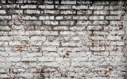 White wall background. Old grunge brick horizontal texture. Stonewall Wallpaper. 