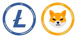Litecoin LTC and Shiba Inu SHIB crypto logos. Cryptocurrency symbol set vector illustration template