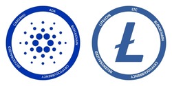 Cardano ADA and Litecoin LTC crypto logos. Cryptocurrency symbol set vector illustration template