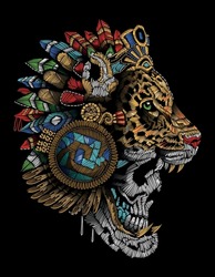 skull jaguar aztec mexico graphic design