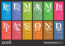 Jazzy calendar 2016 - multicolor vector template (for print, web)