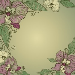 Vector vintage frame with flowers - orchid (from my big 