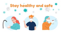 Stay Healthy and safe from coronavirus   poster design for help and protect from 2019-nCov disease, Virus protection Vector illustration. 