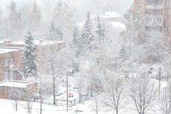 View from the window during heavy snowfall