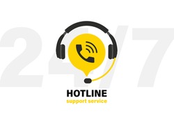 Tech support Headphones with microphone and chat speech bubble. Support service for user consultation. Customer Support Icon. Operator, secretary. Call center 24-7. Hotline support service