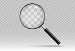 Search icon vector. Magnifying glass with Transparent Background. Magnifier, big tool instrument. Magnifier loupe search. Business Analysis symbol