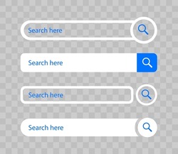 Set of search bar for ui. Search form templates for websites. Search field set. Search address and navigation. Vector illustration.