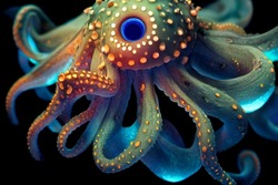 Octopus at sea. Octopus in the deep ocean. Beautiful Underwater background
