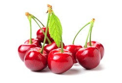 Fresh cherry fruit on white background.