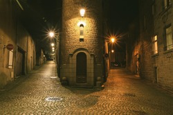 Night street scene in Saint Malo, Brittany, France