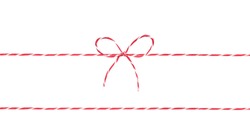 Red twine rope isolated,christmas package decor string with bow.