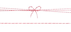 Red white string with bow,christmas wrap decoration ,package rope isolated.