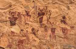 The Sego Canyon pictographs, some of the best examples of Barrier Canyon Style rock art, created by the desert archaic people 1,400 to 4,000 years ago. Located in central Utah, United States.