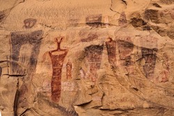 The Sego Canyon pictographs, some of the best examples of Barrier Canyon Style rock art, created by the desert archaic people 1,400 to 4,000 years ago. Located in central Utah, United States.