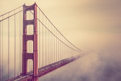 Into the Fog. San Francisco Golden Gate Bridge Foggy Scenery.