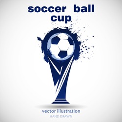 Abstract soccer ball grunge and cup. Logotype design. Vector illustration.